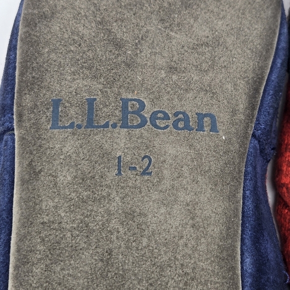 L.L. BEAN SWEATER FLEECE SLIPPERS MOTIF DEEP GARNET MOOSE KIDS YOUTH SIZE 1-2 - Picture 11 of 16